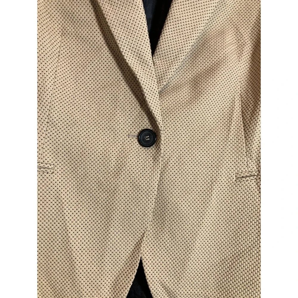ZARA Zara Perforated Embroidery Blazer 14 Tan with Black‎ Speckles One Button